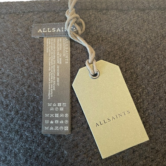 All Saints Wool Traveling Rib Knit Scarf Black One Size - Picture 6 of 8